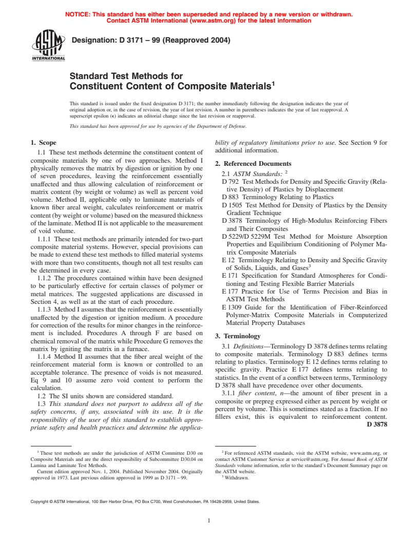 ASTM D3171-99(2004) - Standard Test Methods for Constituent Content of Composite Materials