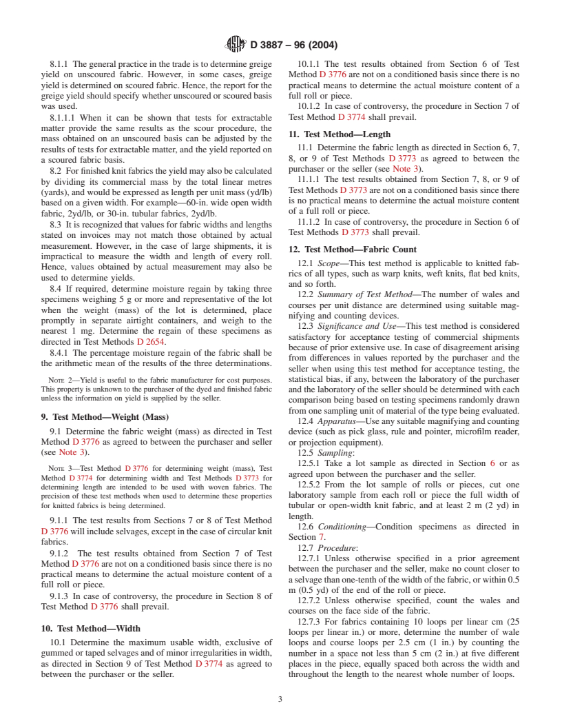 ASTM D3887-96(2004) - Standard Specification for Tolerances for Knitted Fabrics