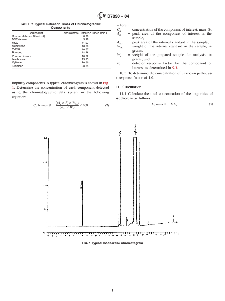 ASTM D7090-04 - Standard Test Method for Purity of Isophorone by Capillary Gas Chromatography