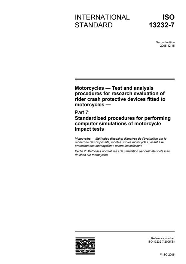 ISO 13232-7:2005 - Motorcycles -- Test and analysis procedures for research evaluation of rider crash protective devices fitted to motorcycles