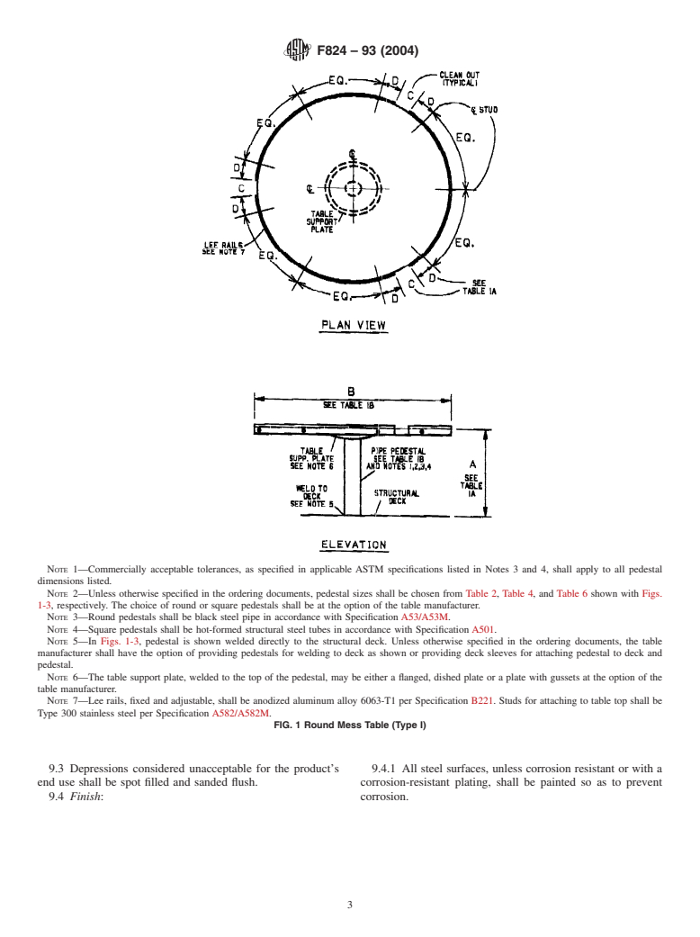 ASTM F824-93(2004) - Standard Specification for Tables, Mess, Marine, Steel