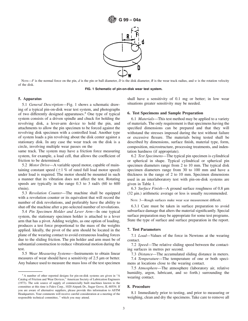 ASTM G99-04a - Standard Test Method for Wear Testing with a Pin-on-Disk Apparatus