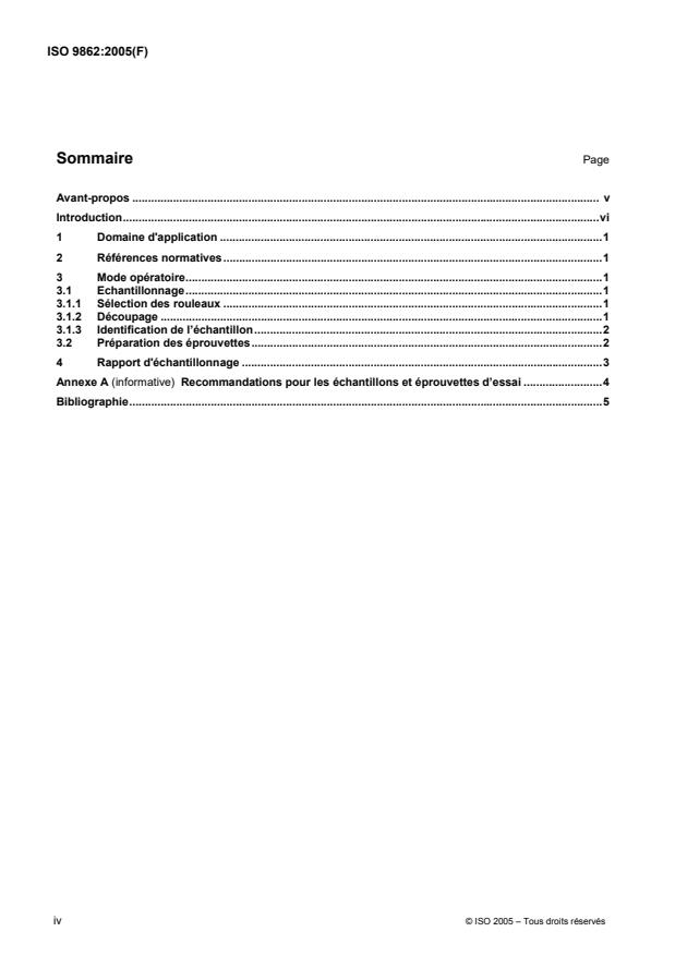ISO 9862:2005 ISO 9862:2005 - Géosynthétiques -- Échantillonnage et préparation des éprouvettes - Page 4 preview
