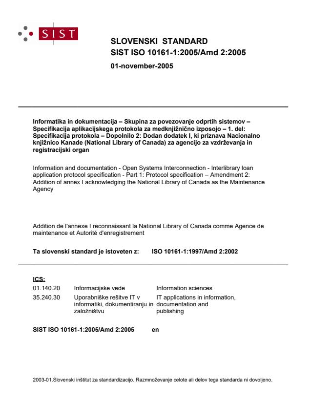 ISO 10161-1:2005/Amd 2:2005