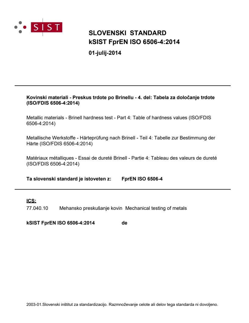 k FprEN ISO 6506-4:2014