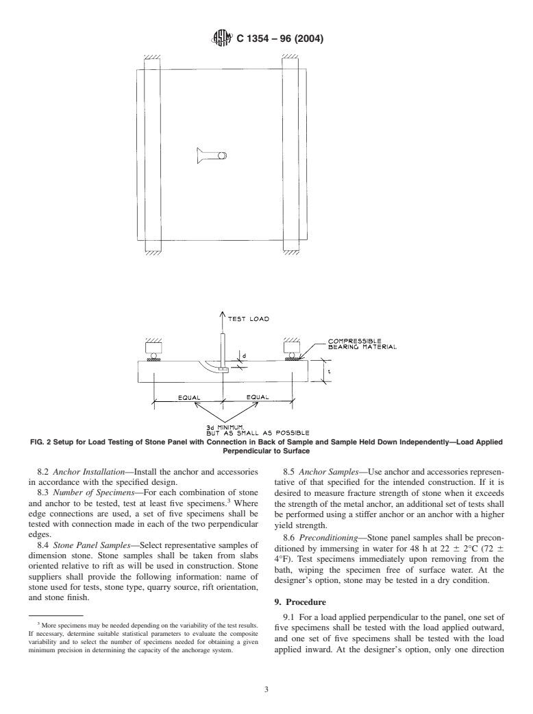 ASTM C1354-96(2004) - Standard Test Method for Strength of Individual Stone Anchorages in Dimension Stone