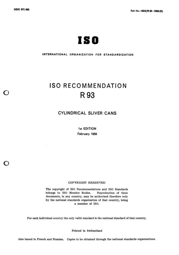 ISO/R 93-1:1963 - Withdrawal of ISO/R 93/1-1963