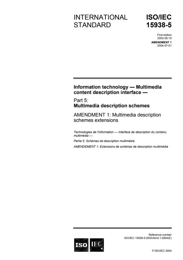 ISO/IEC 15938-5:2003/Amd 1:2004 - Multimedia description schemes extensions