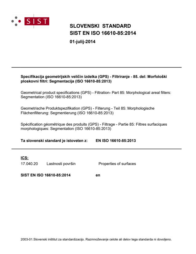 EN ISO 16610-85:2014 - BARVE