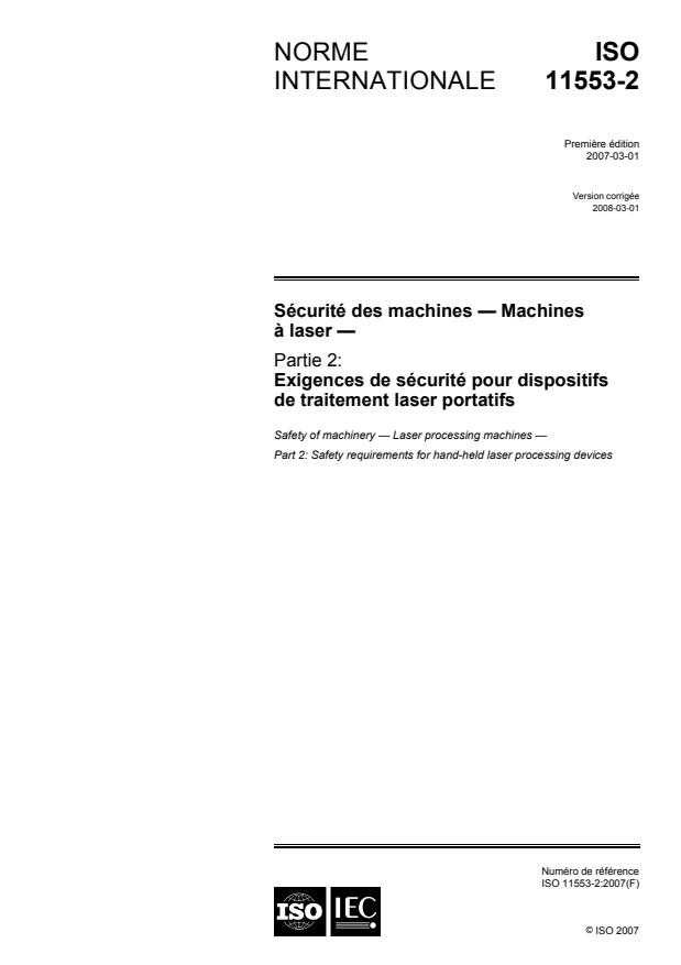 ISO 11553-2:2007 - Sécurité des machines -- Machines a laser