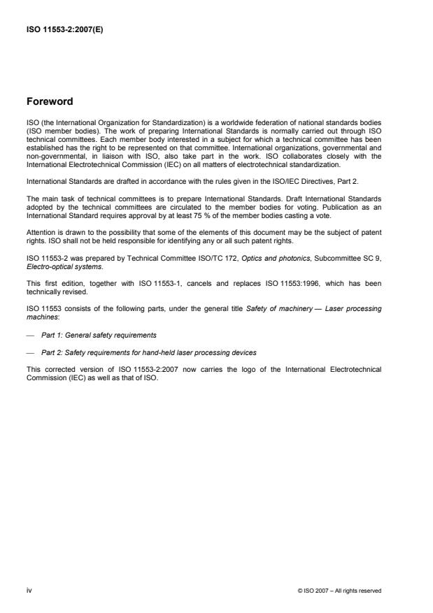 ISO 11553-2:2007 ISO 11553-2:2007 - Safety of machinery -- Laser processing machines - Page 4 preview