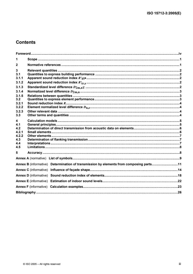 ISO 15712-3:2005 - Building acoustics -- Estimation of acoustic performance of buildings from the performance of elements