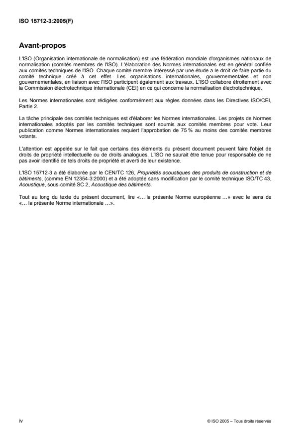 ISO 15712-3:2005 ISO 15712-3:2005 - Acoustique du bâtiment -- Calcul de la performance acoustique des bâtiments a partir de la performance des éléments - Page 4 preview
