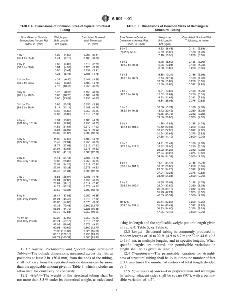 ASTM A501-01 - Standard Specification for Hot-Formed Welded and Seamless Carbon Steel Structural Tubing