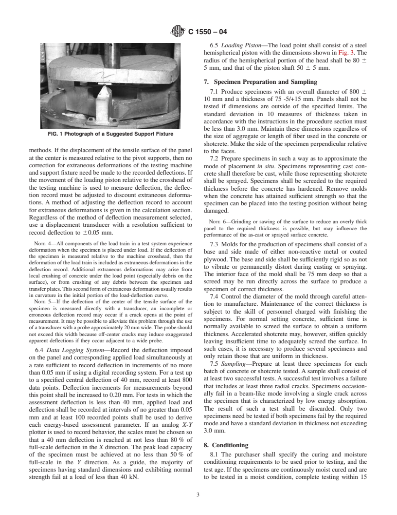 ASTM C1550-04 - Standard Test Method for Flexural Toughness of Fiber Reinforced Concrete (Using Centrally Loaded Round Panel)