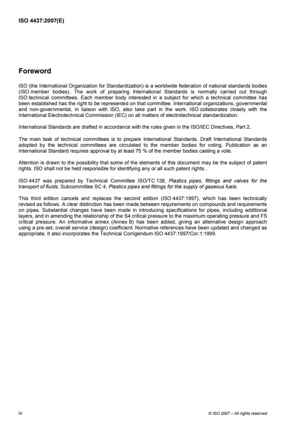 ISO 4437:2007 ISO 4437:2007 - Buried polyethylene (PE) pipes for the supply of gaseous fuels -- Metric series -- Specifications - Page 4 preview