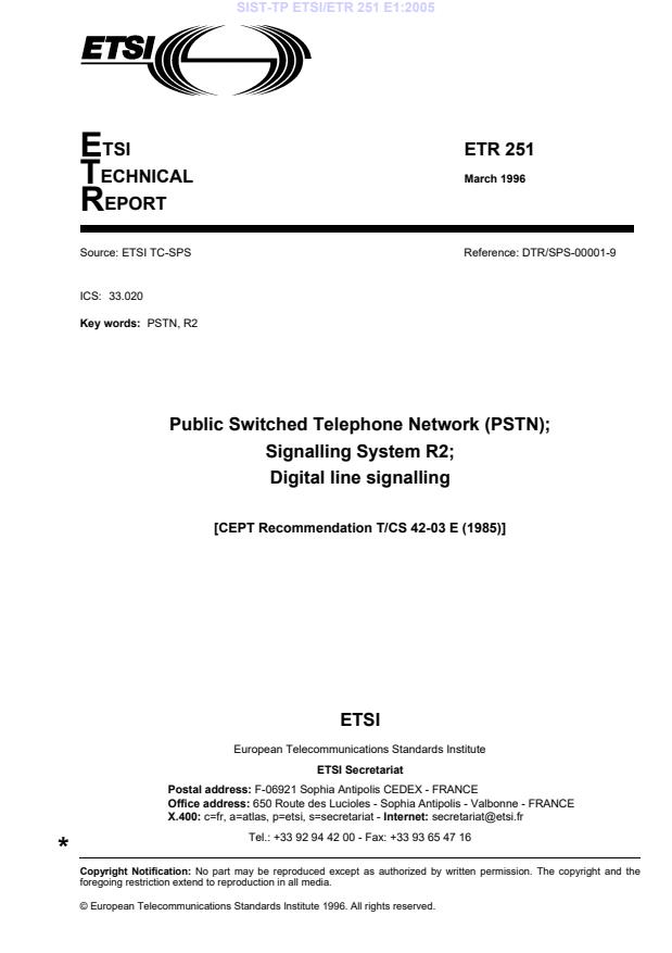 TP ETSI/ETR 251 E1:2005