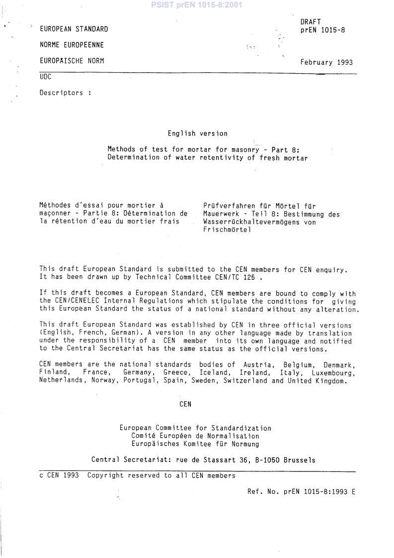 prEN 1015-8 P prEN 1015-8:1995 - Page 3 preview