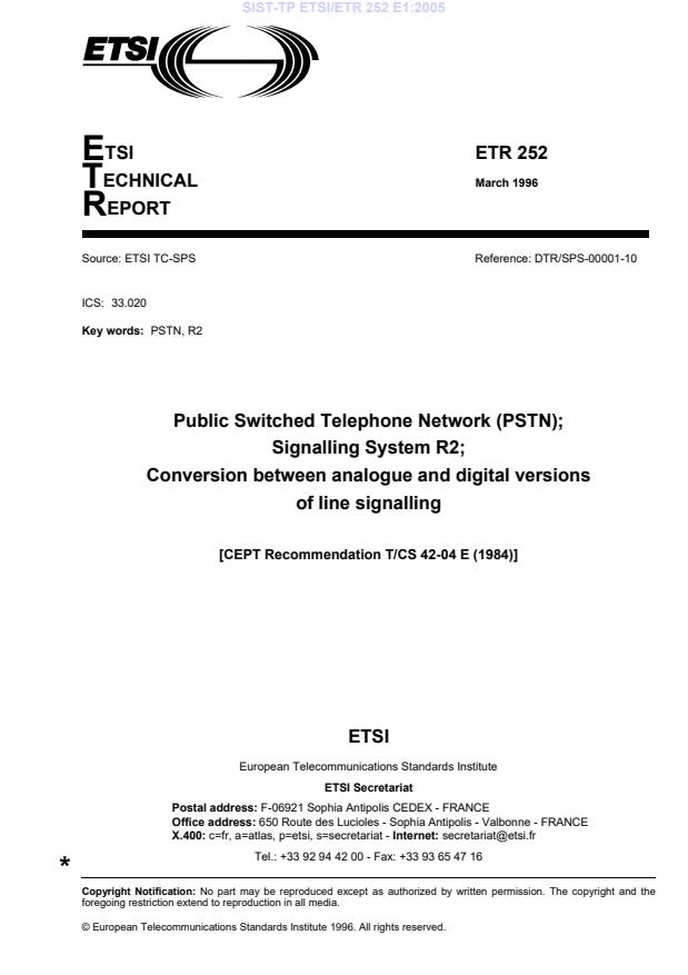 TP ETSI/ETR 252 E1:2005