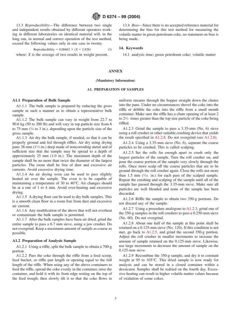 ASTM D6374-99(2004) - Standard Test Method for Volatile Matter in Green Petroleum Coke Quartz Crucible Procedure