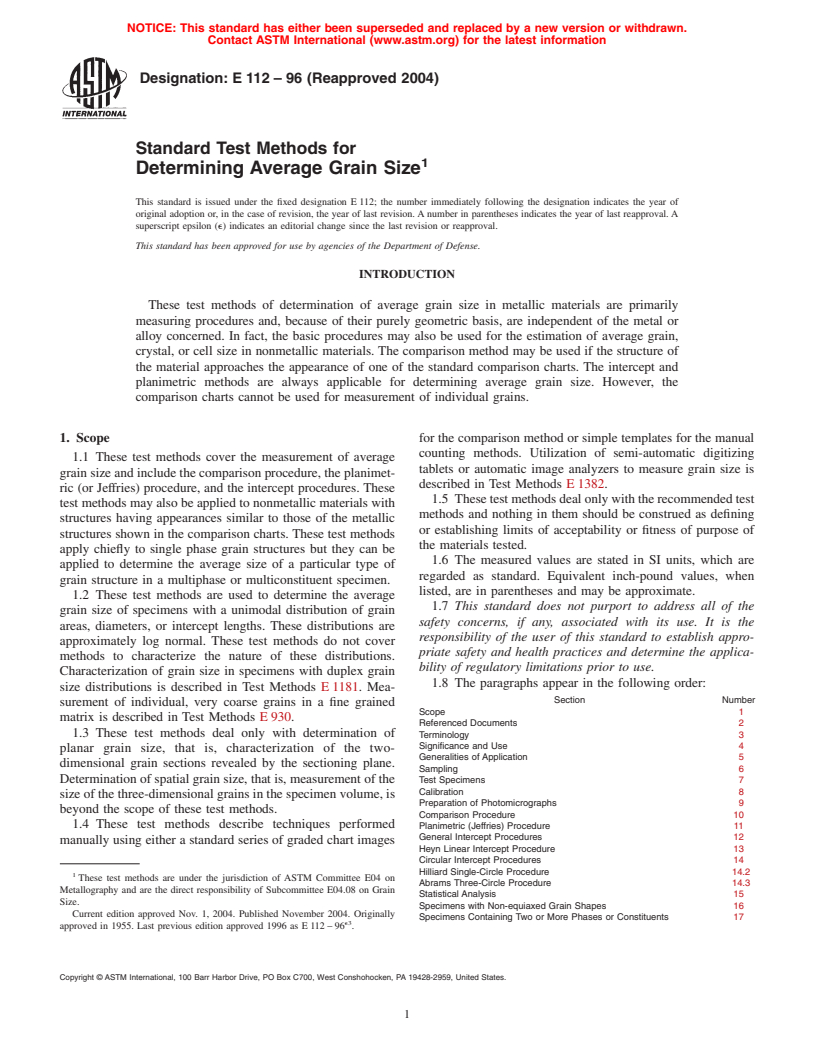 ASTM E112-96(2004) - Standard Test Methods for Determining Average Grain Size