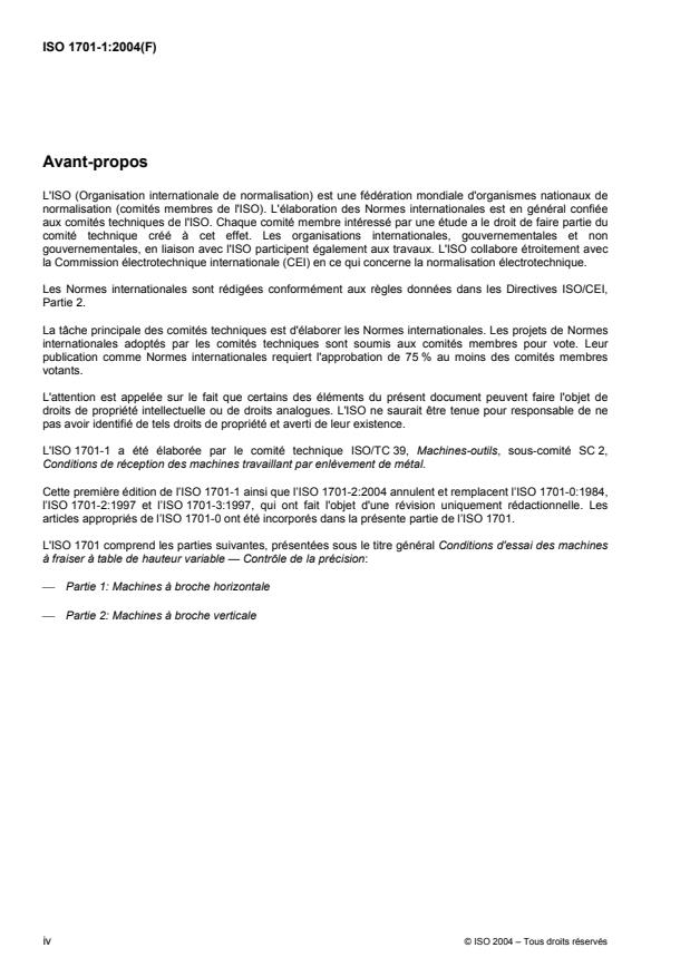 ISO 1701-1:2004 ISO 1701-1:2004 - Conditions d'essai des machines a fraiser a table de hauteur variable -- Contrôle de la précision - Page 4 preview