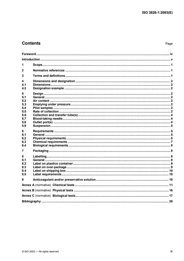 ISO 3826-1:2003 - Plastics collapsible containers for human blood and blood components