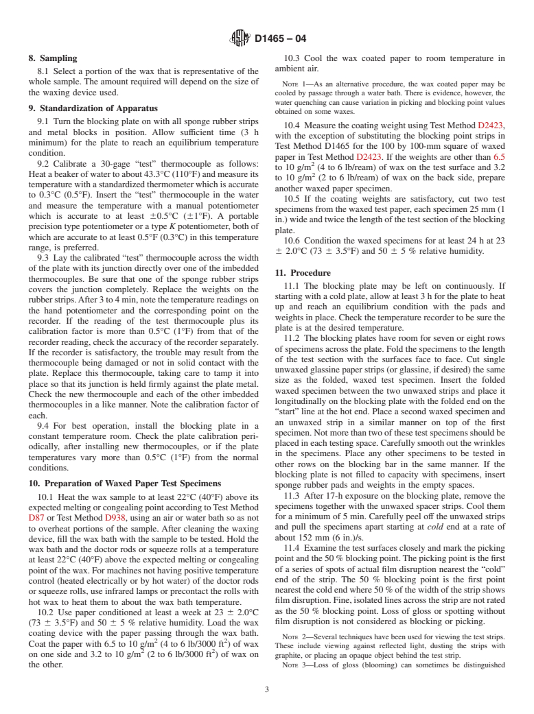 ASTM D1465-04 - Standard Test Method for Blocking and Picking Points of Petroleum Wax