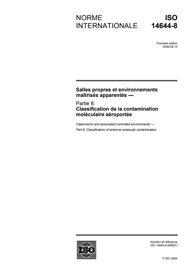 ISO 14644-8:2006 - Salles propres et environnements maîtrisés apparentés