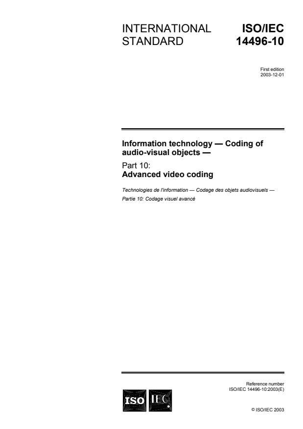 ISO/IEC 14496-10:2003 - Information technology -- Coding of audio-visual objects