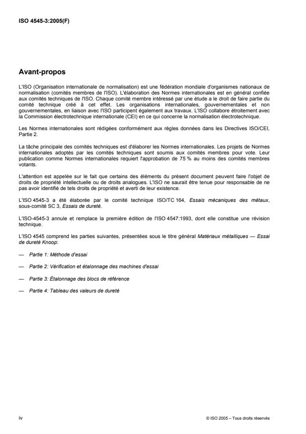 ISO 4545-3:2005 ISO 4545-3:2005 - Matériaux métalliques -- Essai de dureté Knoop - Page 4 preview