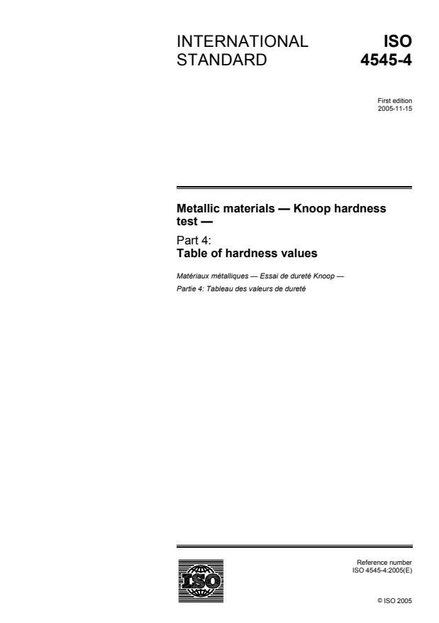 ISO 4545-4:2005 - Metallic materials -- Knoop hardness test