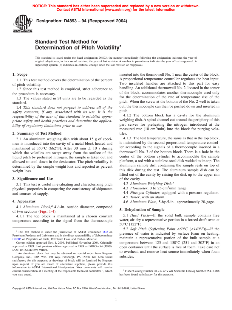 ASTM D4893-94(2004) - Standard Test Method for Determination of Pitch Volatility