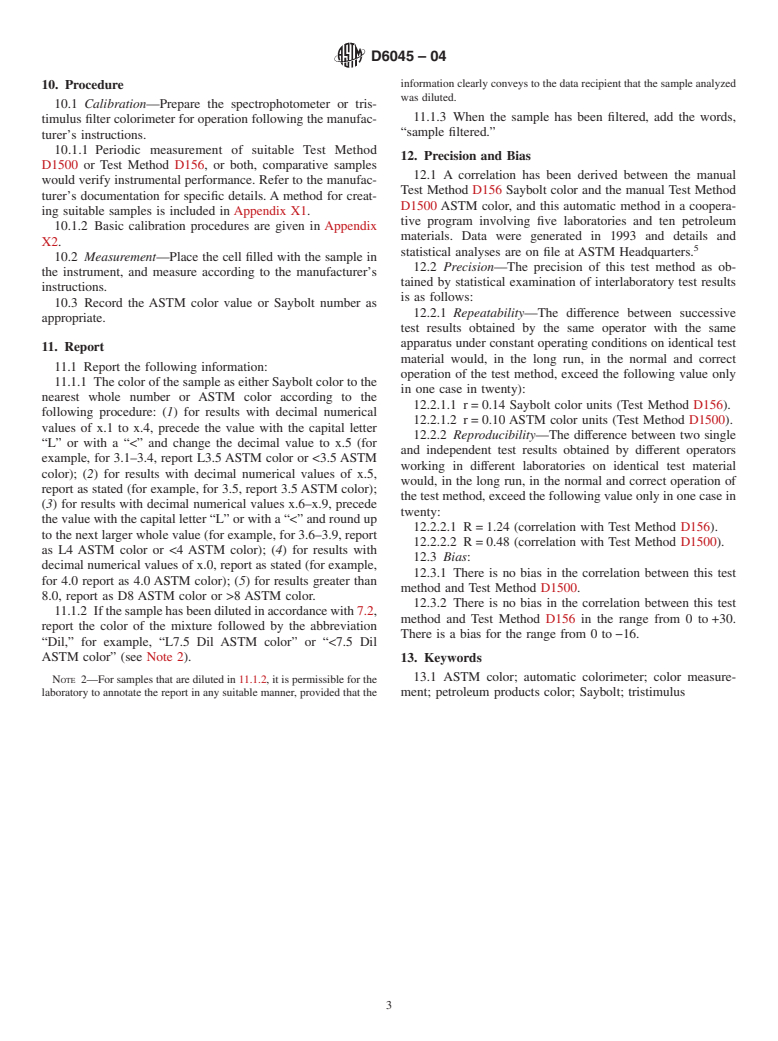 ASTM D6045-04 - Standard Test Method for Color of Petroleum Products by the Automatic Tristimulus Method