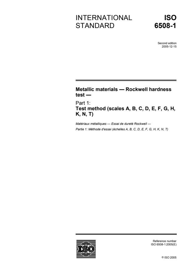 ISO 6508-1:2005 - Metallic materials -- Rockwell hardness test