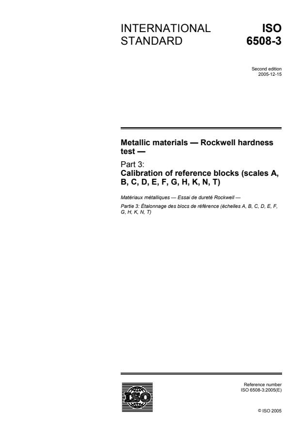 ISO 6508-3:2005 - Metallic materials -- Rockwell hardness test
