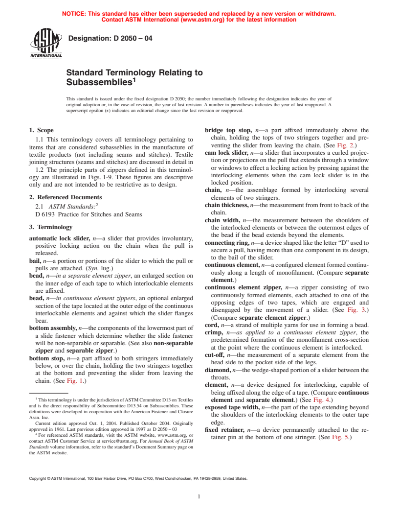 ASTM D2050-04 - Standard Terminology Relating to Subassemblies