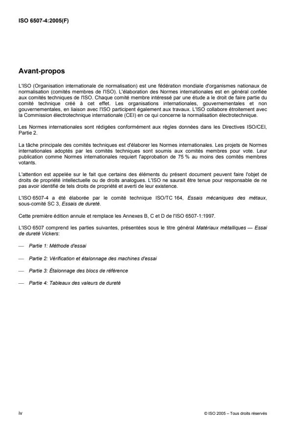 ISO 6507-4:2005 ISO 6507-4:2005 - Matériaux métalliques -- Essai de dureté Vickers - Page 4 preview
