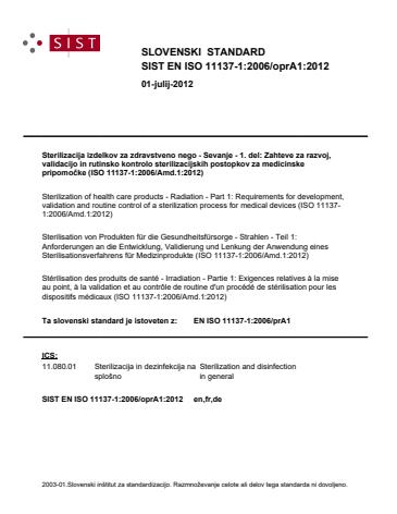 EN ISO 11137-1:2006/oprA1:2012 - BARVE