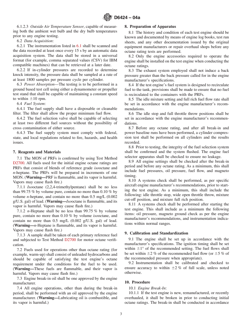 ASTM D6424-04a - Standard Practice for Octane Rating Naturally Aspirated Spark Ignition Aircraft Engines