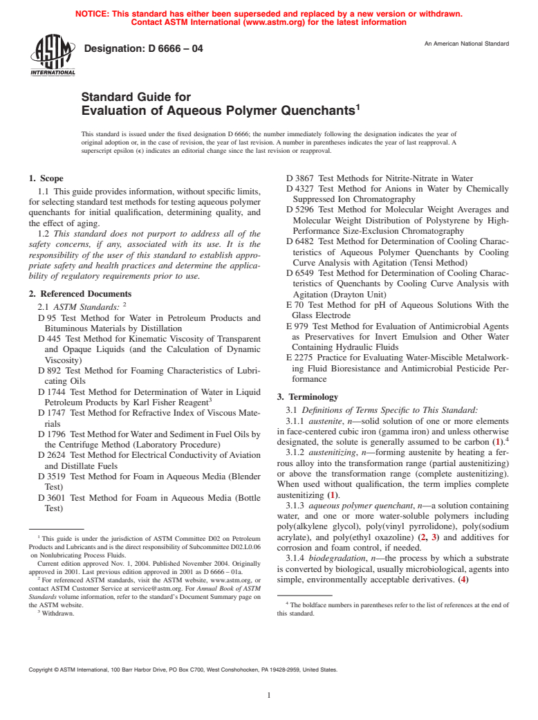 ASTM D6666-04 - Standard Guide for Evaluation of Aqueous Polymer Quenchants