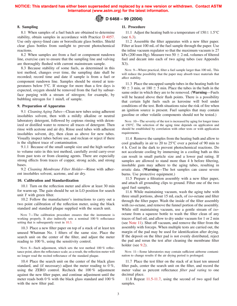 ASTM D6468-99(2004) - Standard Test Method for High Temperature Stability of Distillate Fuels