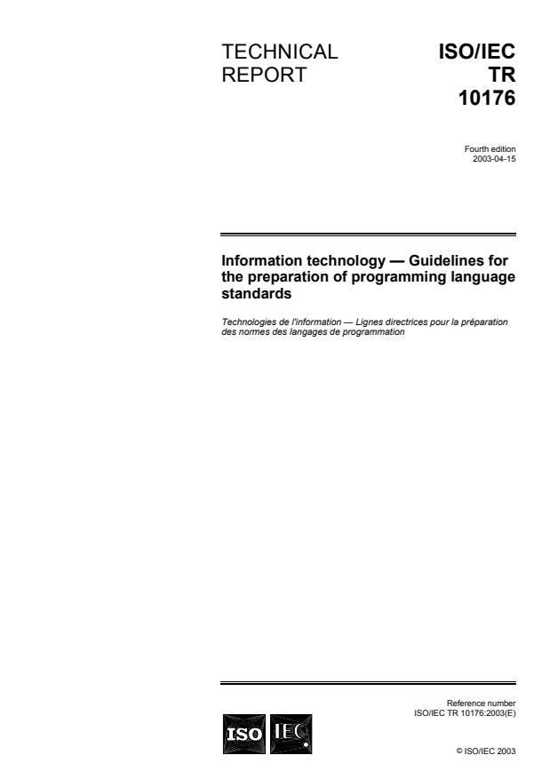 ISO/IEC TR 10176:2003 - Information technology -- Guidelines for the preparation of programming language standards