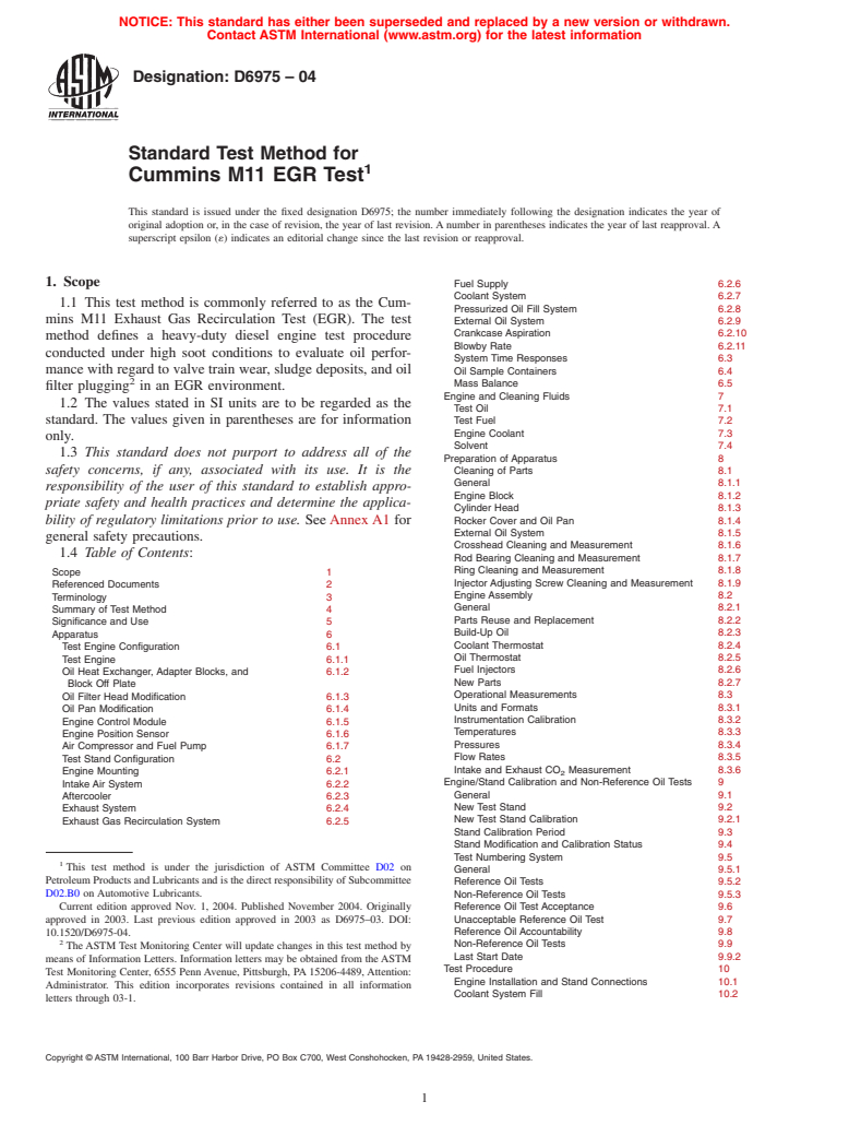 ASTM D6975-04 - Standard Test Method for Cummins M11 EGR Test