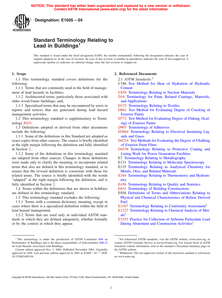 ASTM E1605-04 - Standard Terminology Relating to Lead in Buildings