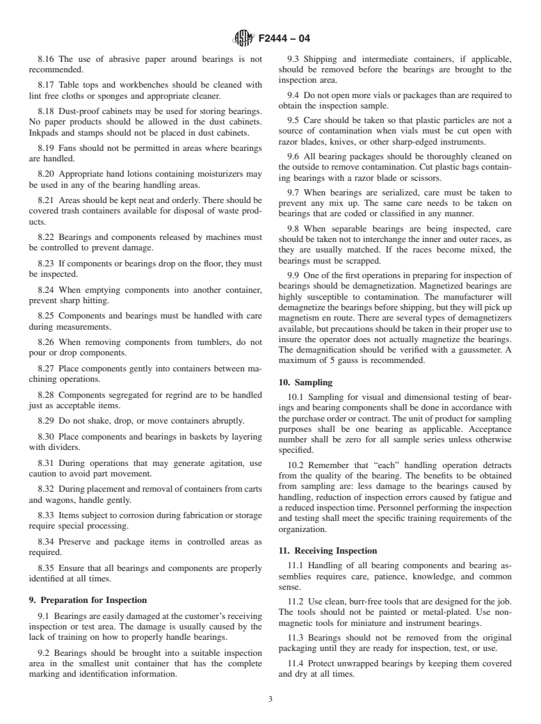 ASTM F2444-04 - Standard Practice for Damage Prevention of Bearings, and Bearing Components Through Proper Handling Techniques