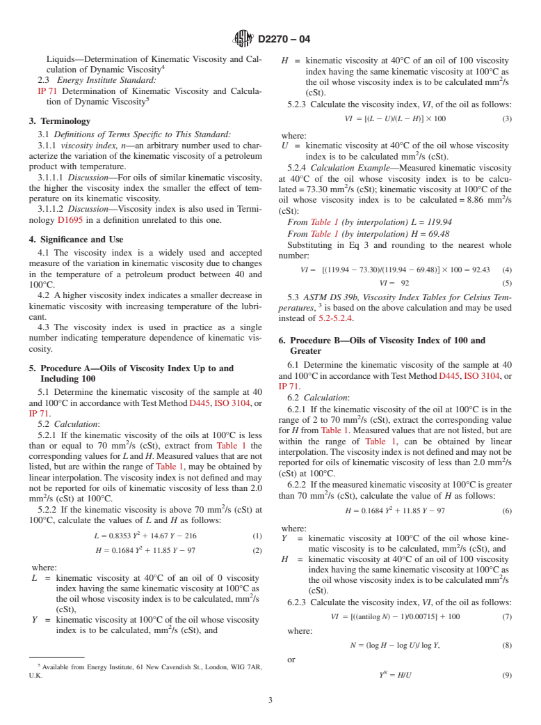 ASTM D2270-04 - Standard Practice for Calculating Viscosity Index From Kinematic Viscosity at 40 and 100&#176C