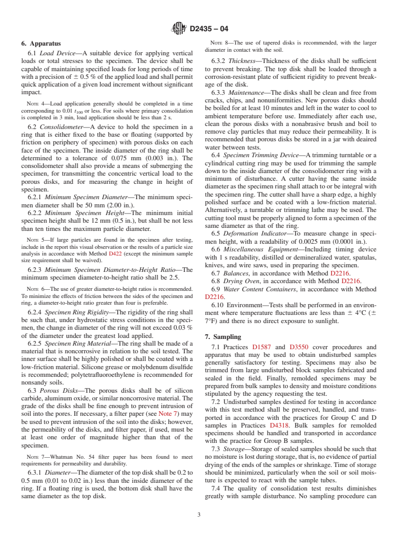 ASTM D2435-04 - Standard Test Methods for One-Dimensional Consolidation Properties of Soils Using Incremental Loading