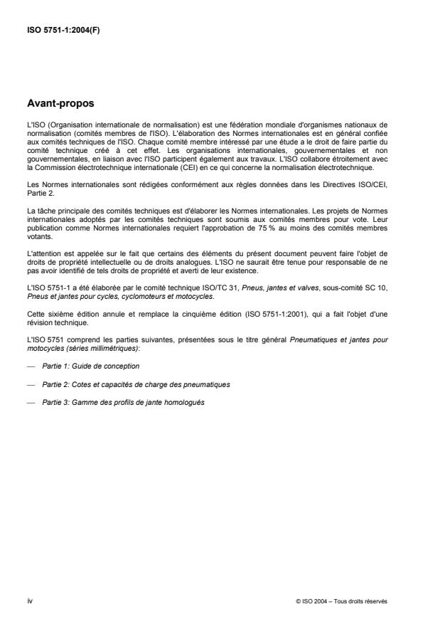 ISO 5751-1:2004 ISO 5751-1:2004 - Pneumatiques et jantes pour motocycles (séries millimétriques) - Page 4 preview