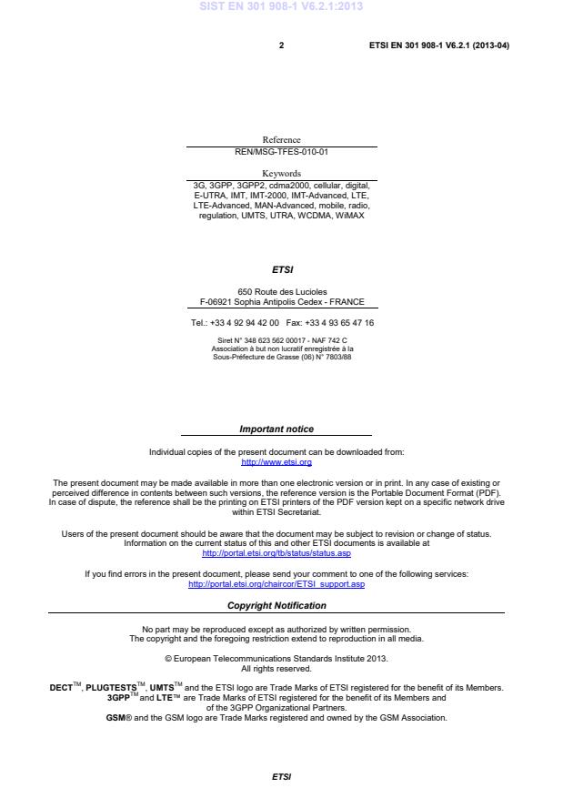 SIST EN 301 908-1 V6.2.1:2013 SIST EN 301 908-1 V6.2.1:2013 - Page 4 preview